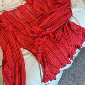 Jealous Tomato Scarlet and Ebony Striped Blouse